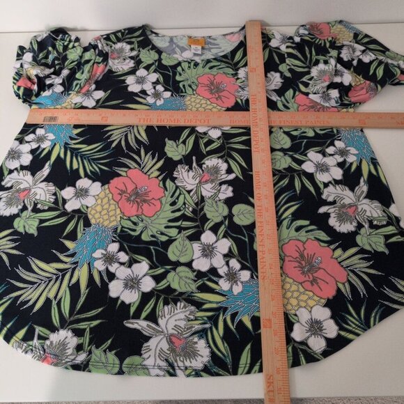 Ruby Rd Floral Shirt Womens Size 3X Blue Stretch Tropical Casual Tiered Sleeves - Picture 8 of 10